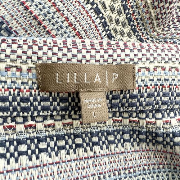 Lilla P Tweed Striped 3/4 Sleeve Shift Dress Lace-up Detail Size L - Picture 6 of 10